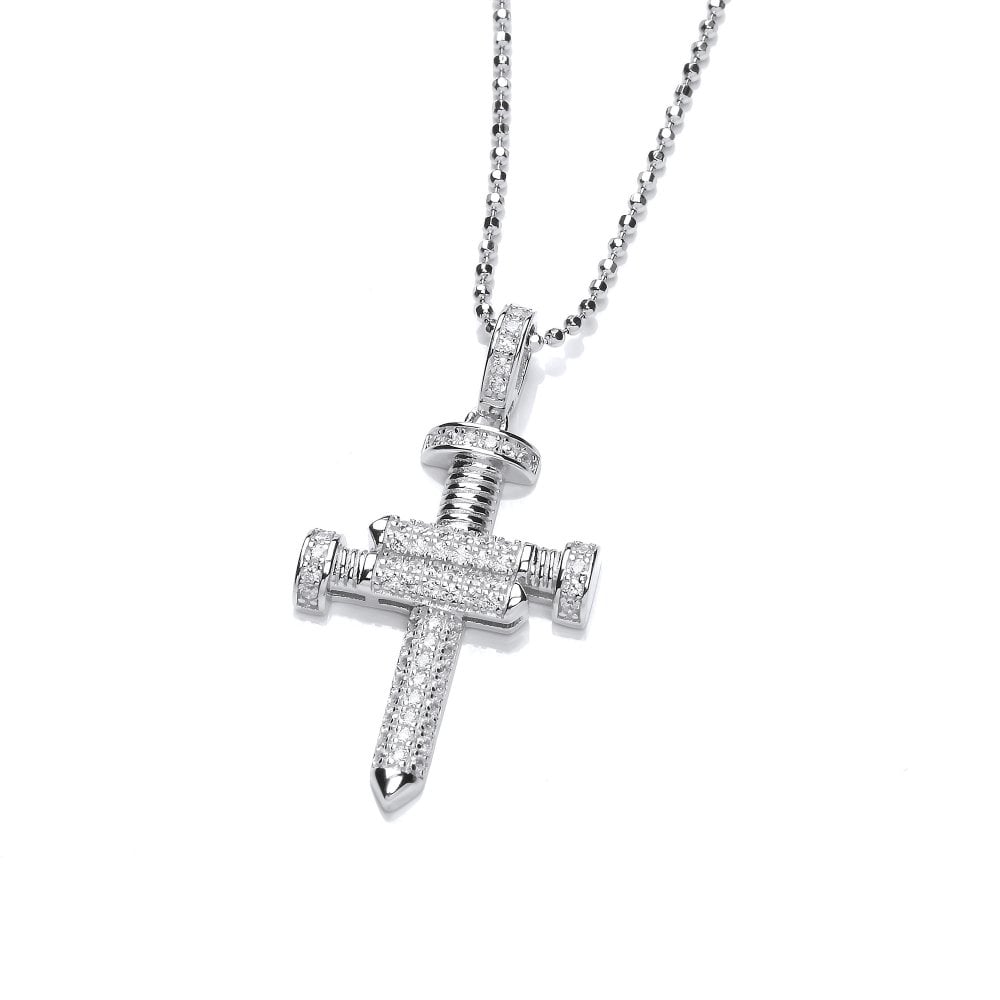 Sterling Silver Cross of Nails Pendant and Chain Created with Swarovski Zirconia
