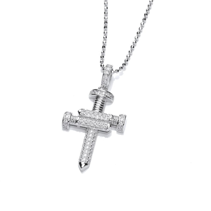 Sterling Silver Cross of Nails Pendant and Chain Created with Swarovski Zirconia