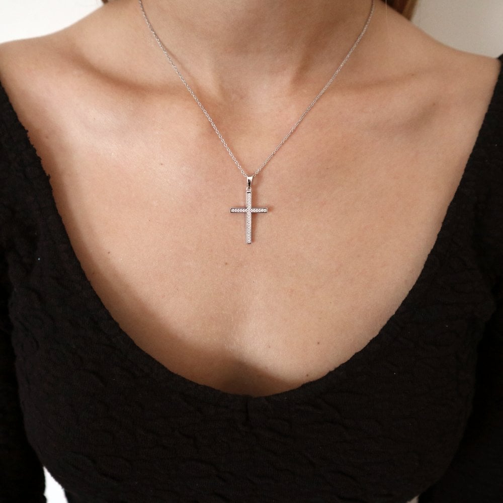 Sterling Silver Cross Pendant and Chain Created with Swarovski Zirconia
