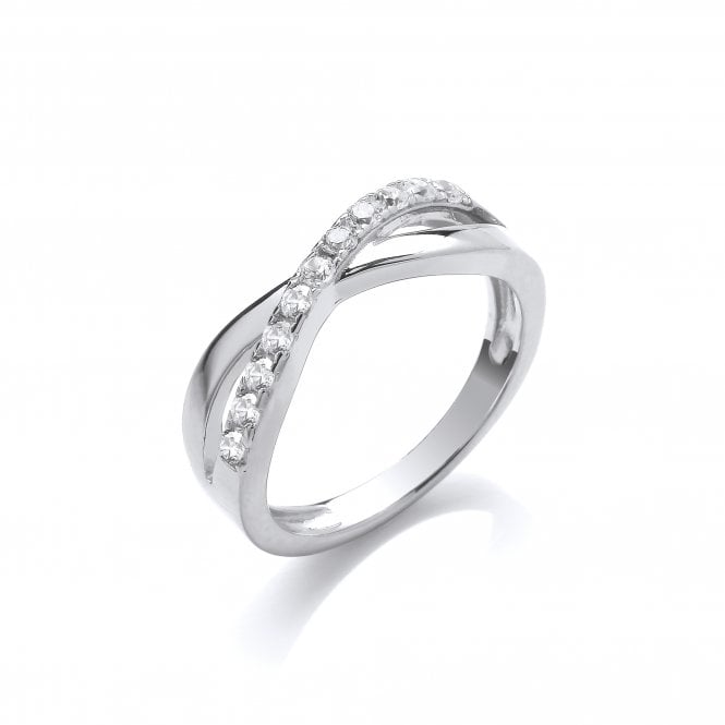 Sterling Silver Crossed Half Eternity Ring