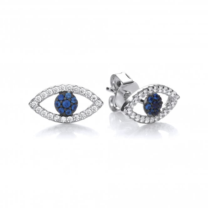 Sterling Silver Dainty Evil Eye Stud Earrings Created with Swarovski Zirconia