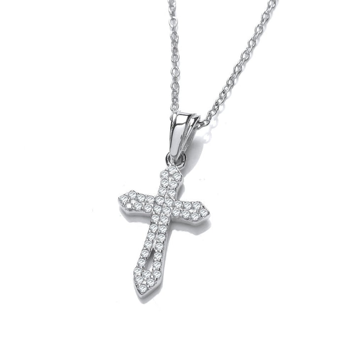 Sterling Silver Dainty Pave Cross Pendant & Chain Created with Swarovski Zirconia