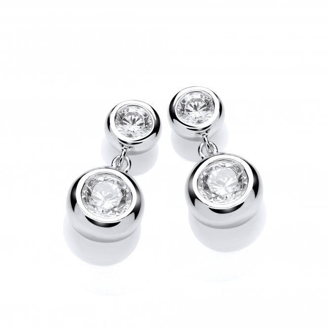 Sterling Silver Double Bezel-Set Solitaire Earrings Created with Swarovski Zirconia