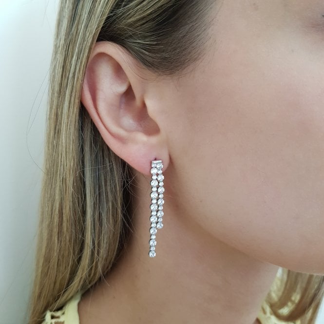 Sterling Silver Double Drop Earrings Created with Swarovski Zirconia