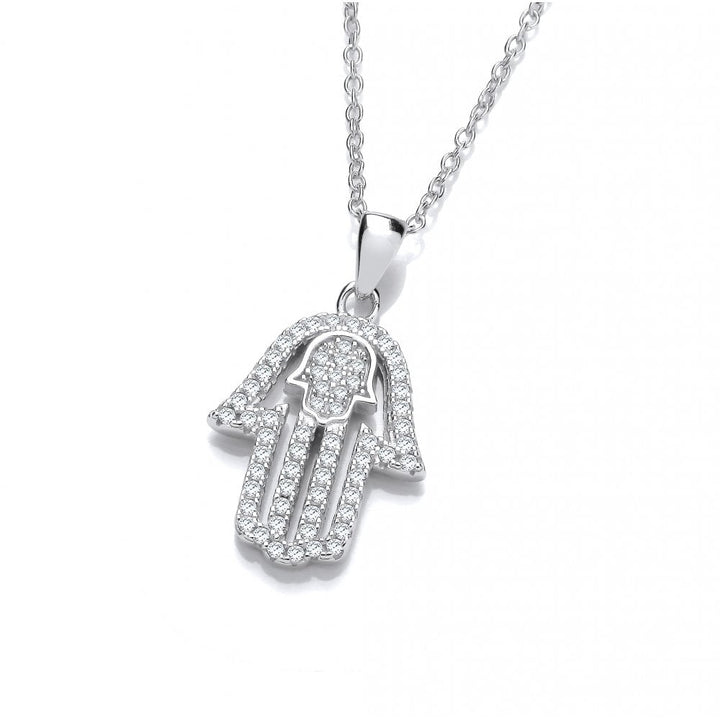 Sterling Silver Double Hamsa Hand Pendant & Chain