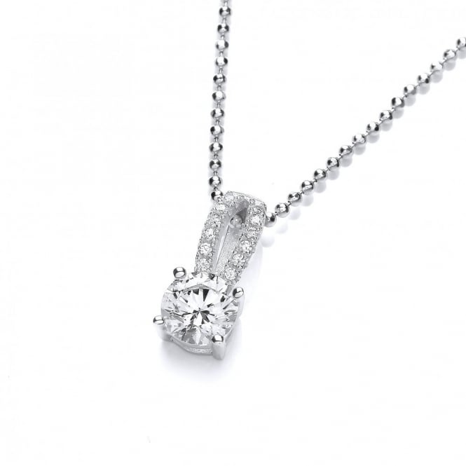 Sterling Silver Double Line Solitaire Necklace Created with Swarovski Zirconia
