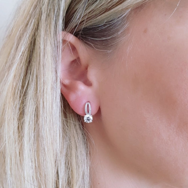 Sterling Silver Double Line Solitaire Stud Earrings Created with Swarovski Zirconia