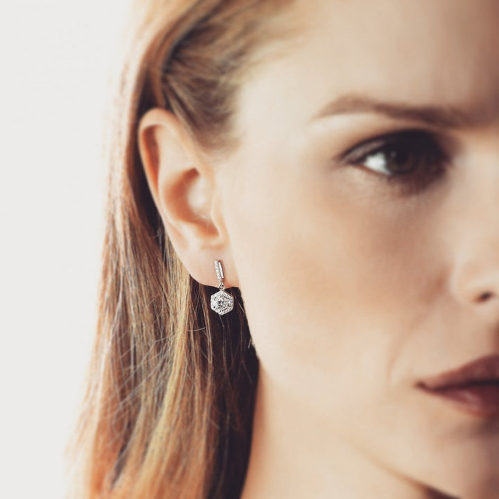 Sterling Silver Drop Hexagon Style Earrings Created with Swarovski Zirconia