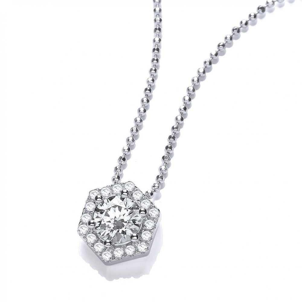 Sterling Silver Drop Hexagon Style Pendant & Chain Created with Swarovski Zirconia
