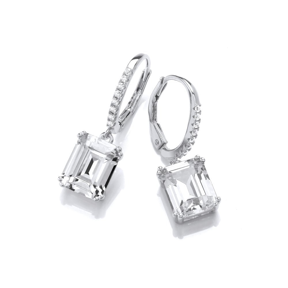 Sterling Silver Emerald Cut Drop Earrings
