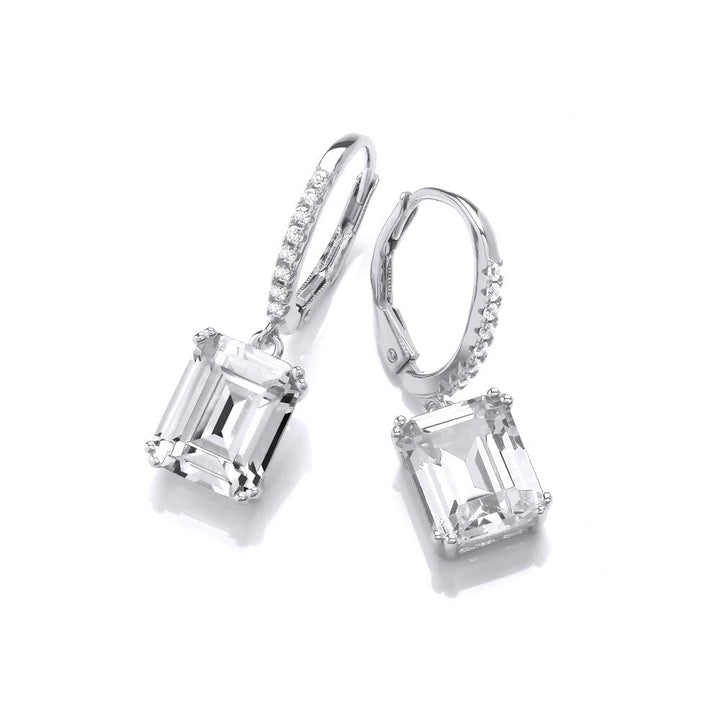Sterling Silver Emerald Cut Drop Earrings