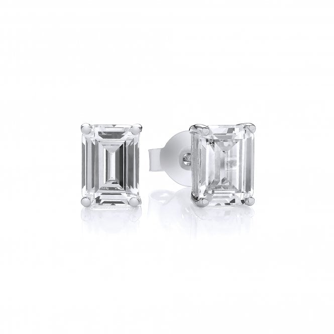 Sterling Silver Emerald Cut Solitaire Stud Earrings