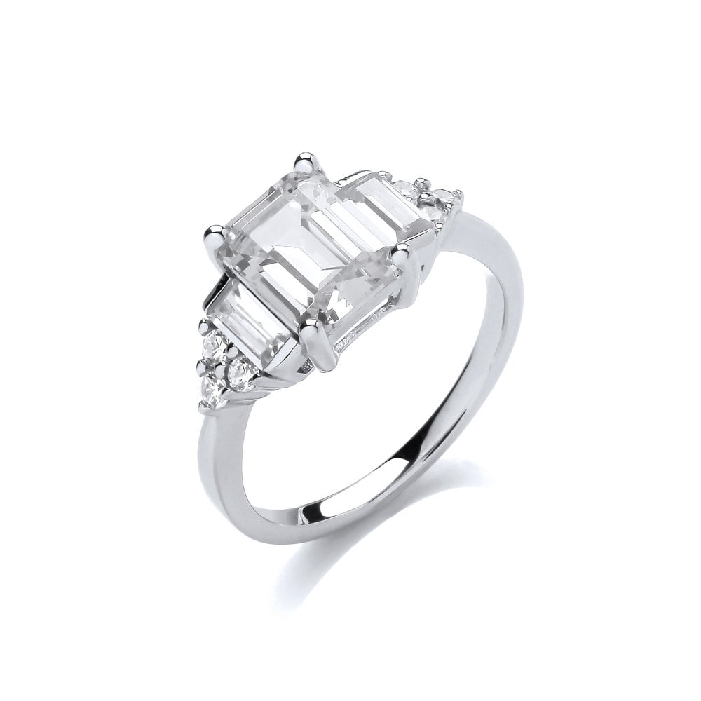 Sterling Silver Emerald Cut Trilogy Ring
