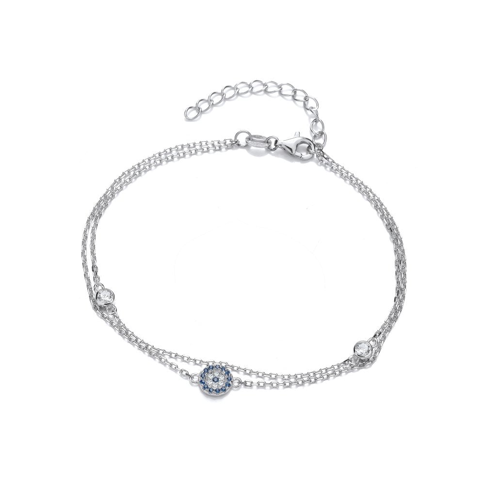 Sterling Silver Evil Eye Double Bracelet
