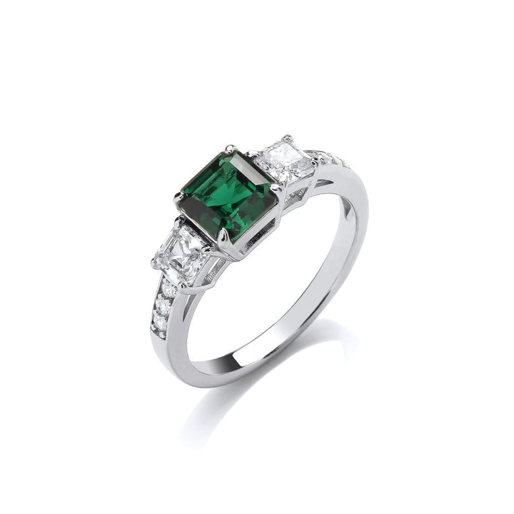 Sterling Silver Green Asscher Cut Trio Ring