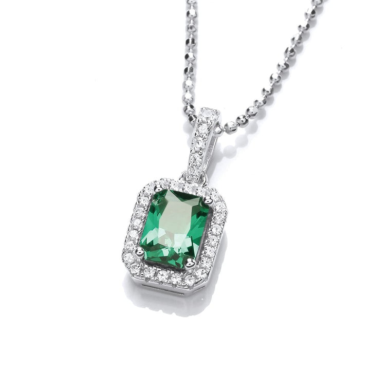 Sterling Silver Green Octagon Cut Halo Pendant & Chain Created with Swarovski Zirconia