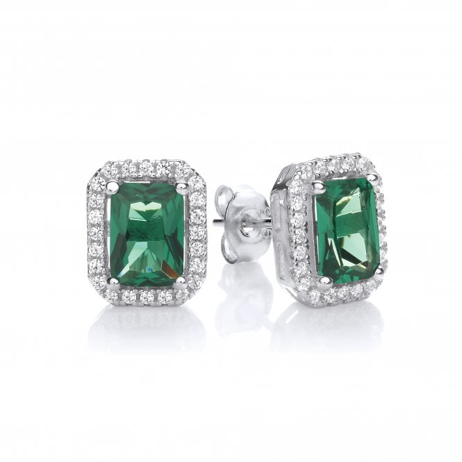 Sterling Silver Green Octagon Cut Halo Stud Earrings Created With Swarovski Zirconia