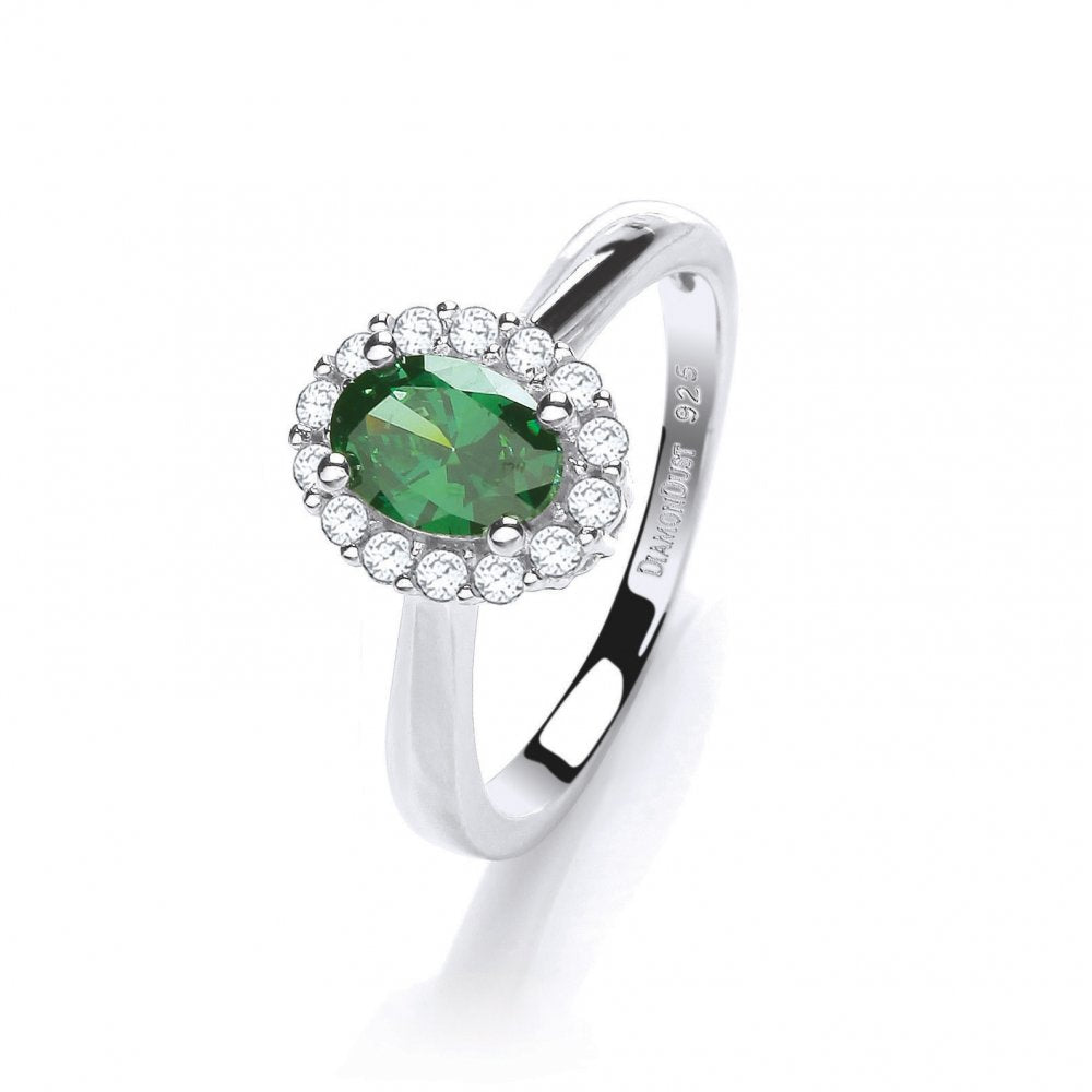 Sterling Silver Green Oval Halo Ring Created with Swarovski Zirconia