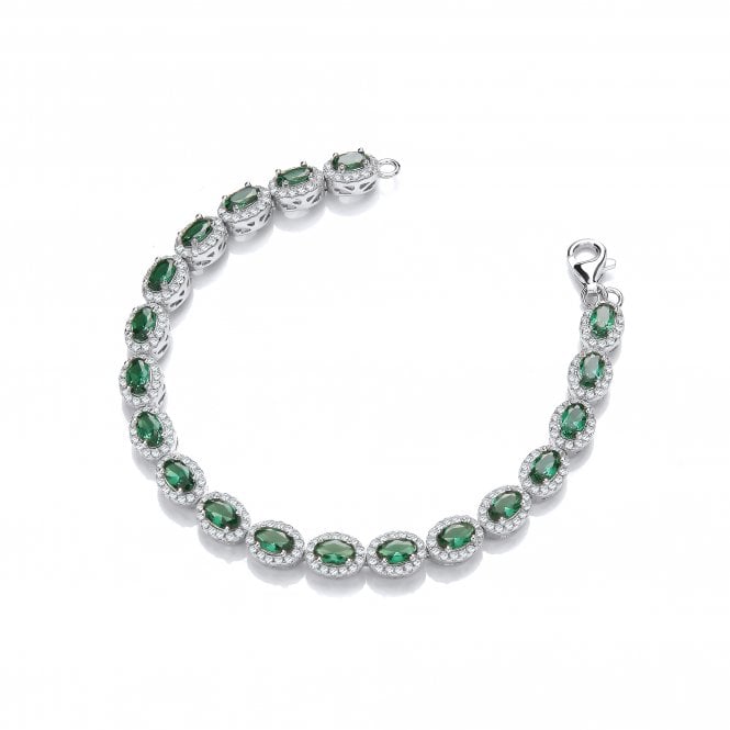 Sterling Silver Green Oval Halo Tennis Bracelet