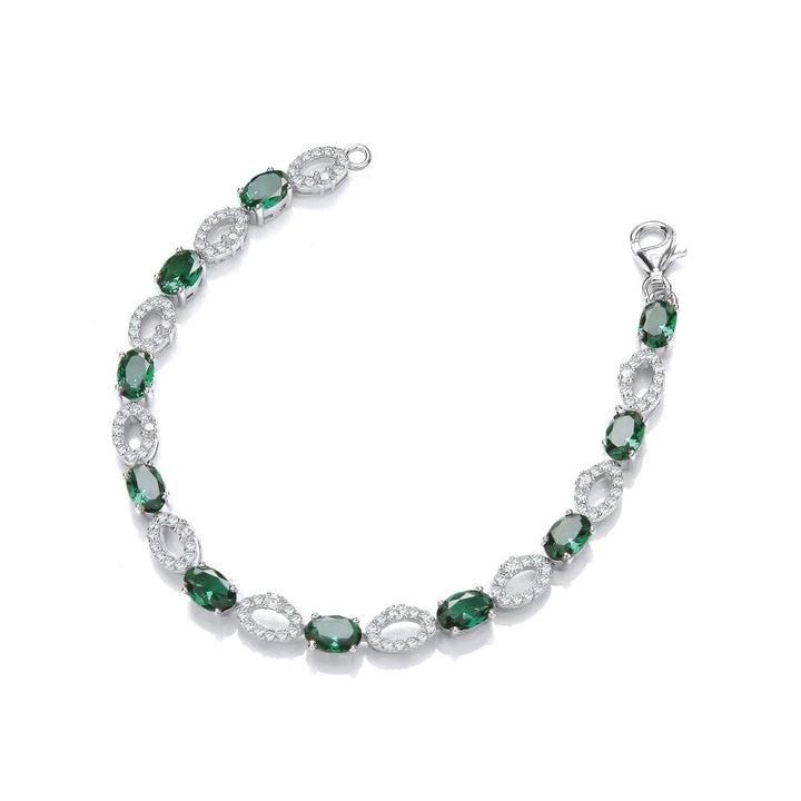 Sterling Silver Green Oval Link Tennis Bracelet