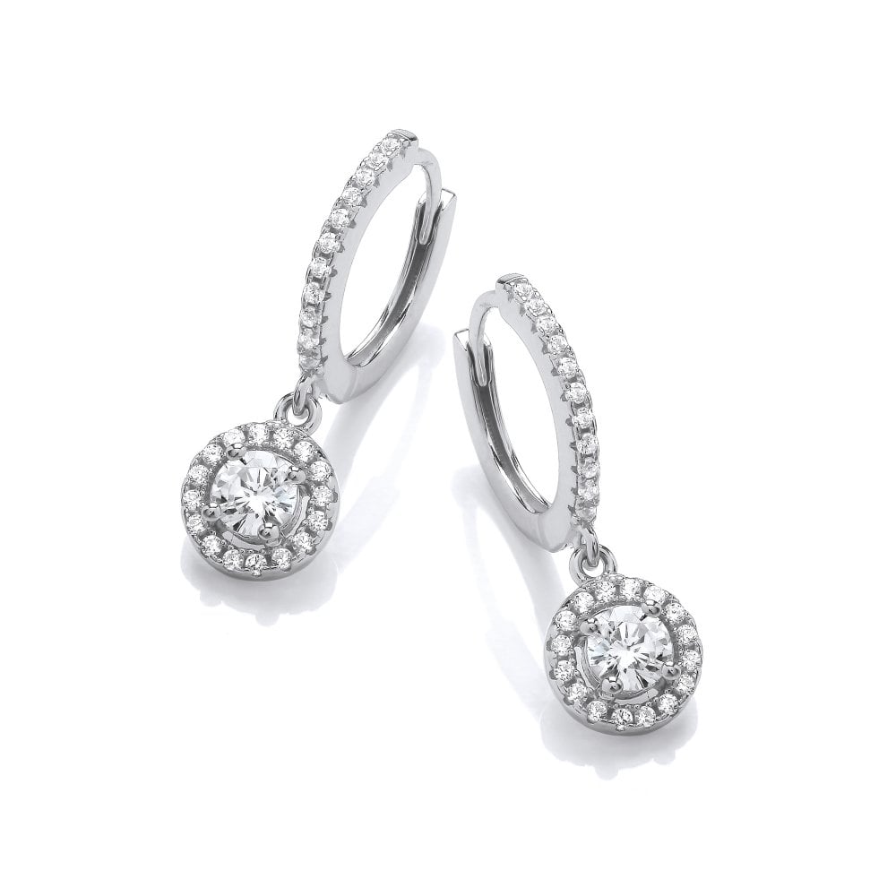 Sterling Silver Halo Drop Hoop Earrings