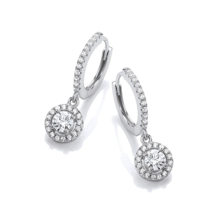 Sterling Silver Halo Drop Hoop Earrings