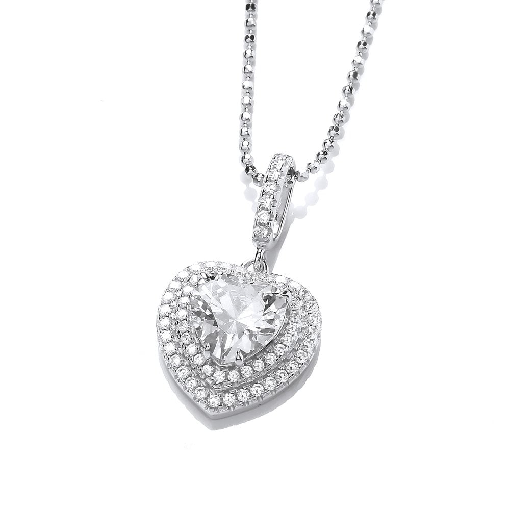 Sterling Silver Halo Heart Pendant & Chain Created with Swarovski Zirconia