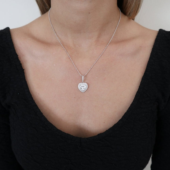 Sterling Silver Halo Heart Pendant & Chain Created with Swarovski Zirconia