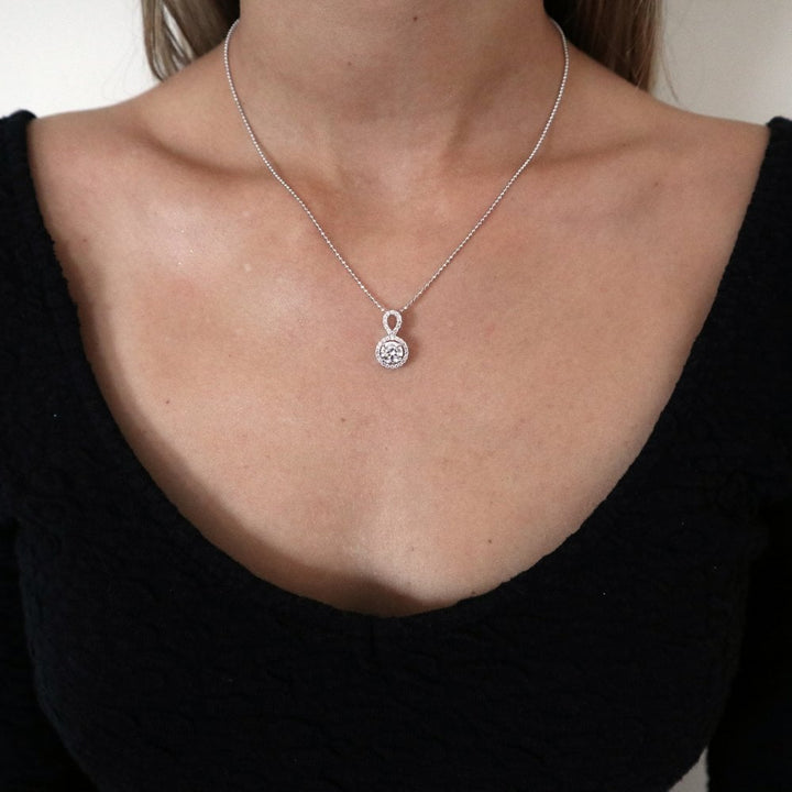 Sterling Silver Halo & Loop Pendant & Chain Created with Swarovski Zirconia