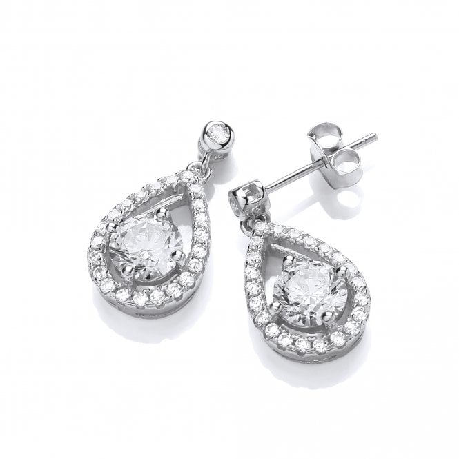 Sterling Silver Halo TearDrop Stud Earrings Created with Swarovski Zirconia