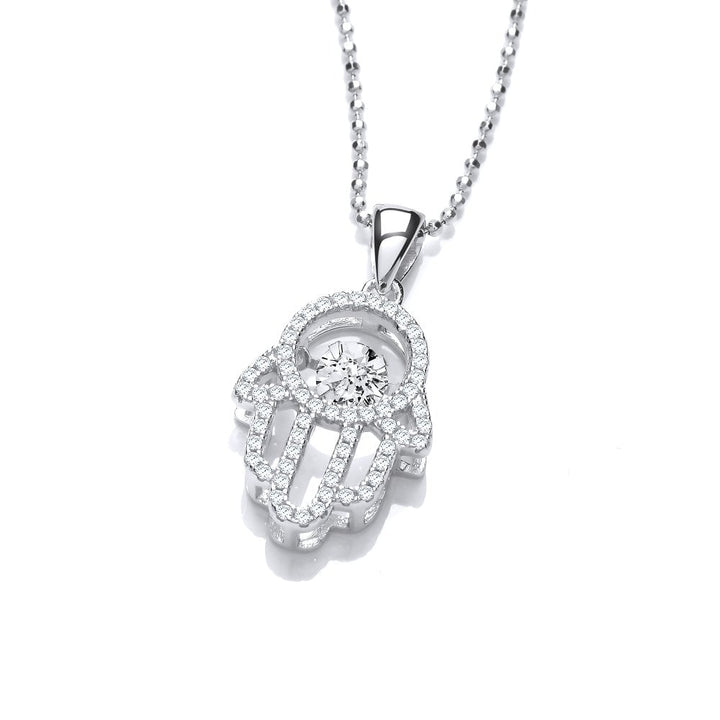 Sterling Silver Hamsa Floating Stone Necklace Created With Swarovski Zirconia