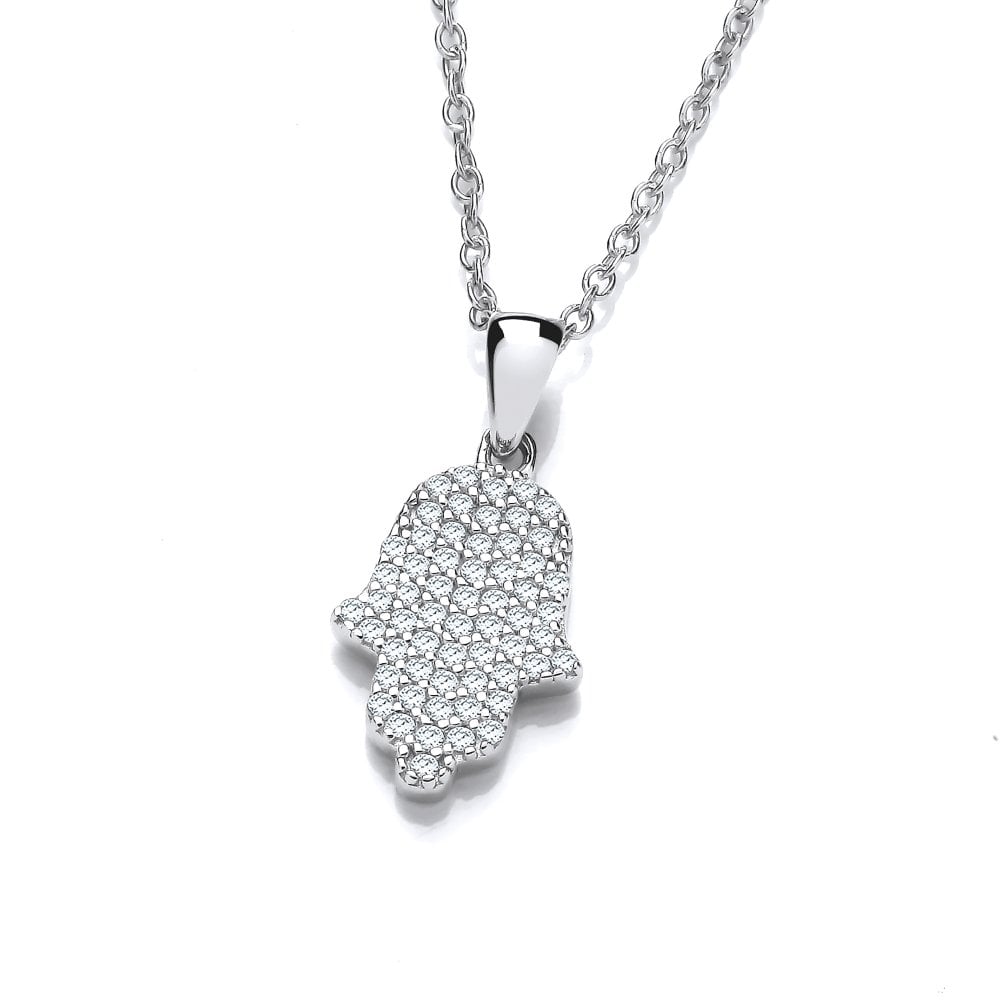 Sterling Silver Hamsa Hand Pave Pendant & Chain