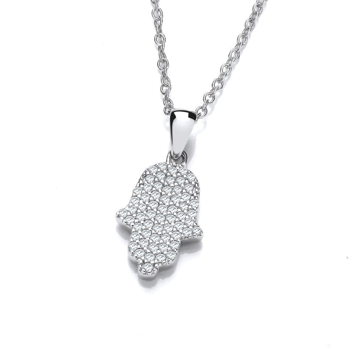 Sterling Silver Hamsa Hand Pave Pendant & Chain