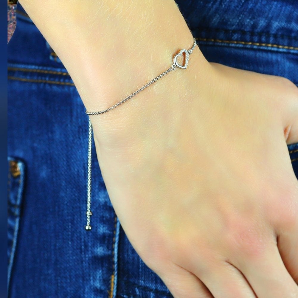 Sterling Silver Heart Friendship Bracelet Created with Swarovski Zirconia