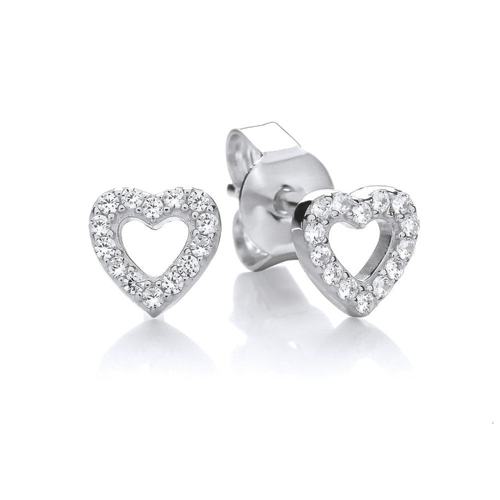 Sterling Silver Heart Outline Stud Earrings Created with Swarovski Zirconia