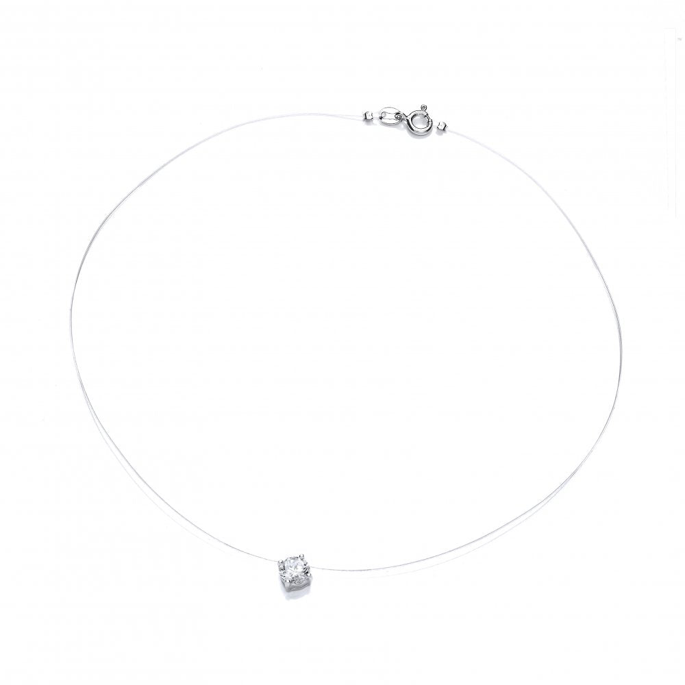 Sterling Silver Illusion Claw Set Necklace Made with Swarovski Zirconia