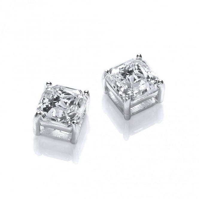 Sterling Silver Imperial Cut Square Solitaire Studs Created with Swarovski Zirconia