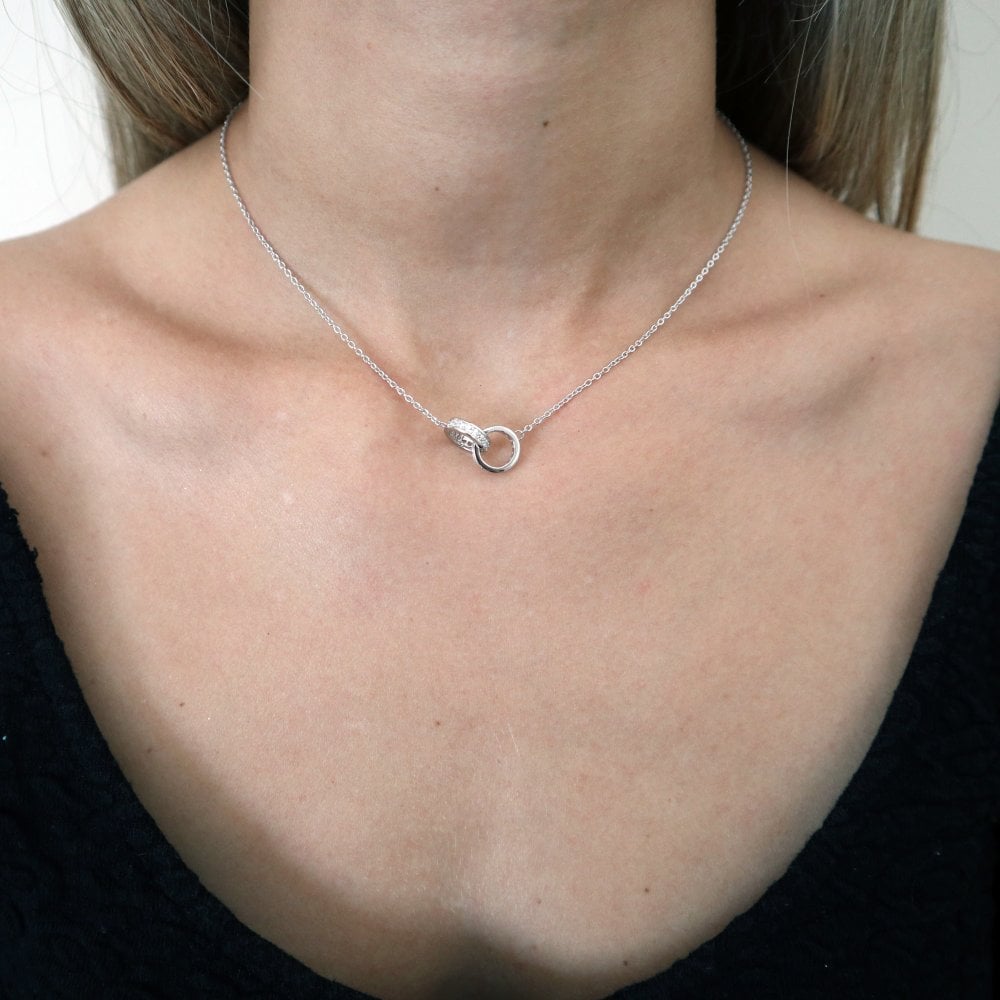 Sterling Silver Linked Rings Necklace Created with Swarovski Zirconia