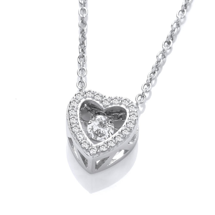 Sterling Silver Mini Floating Stone Heart Pendant & Chain Created With Swarovski Zirconia