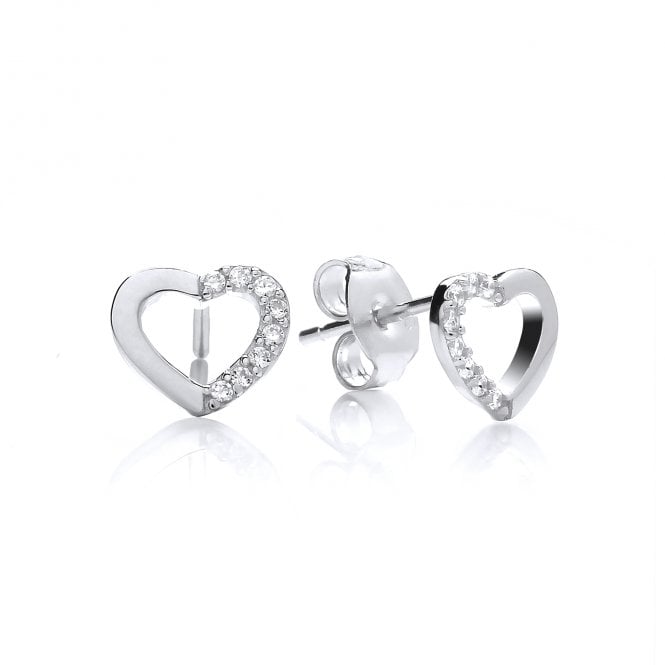 Sterling Silver Mini Hollow Heart Stud Earrings Created with Swarovski Zirconia