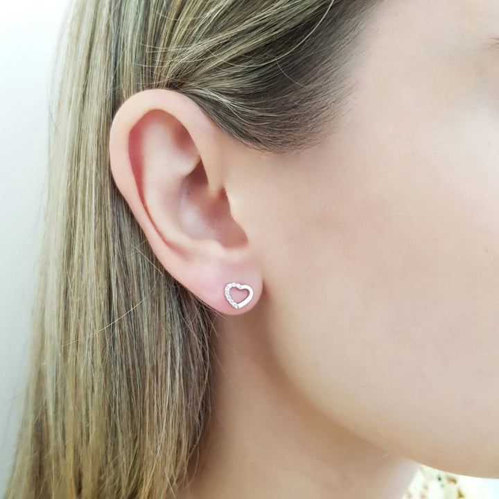 Sterling Silver Mini Hollow Heart Stud Earrings Created with Swarovski Zirconia