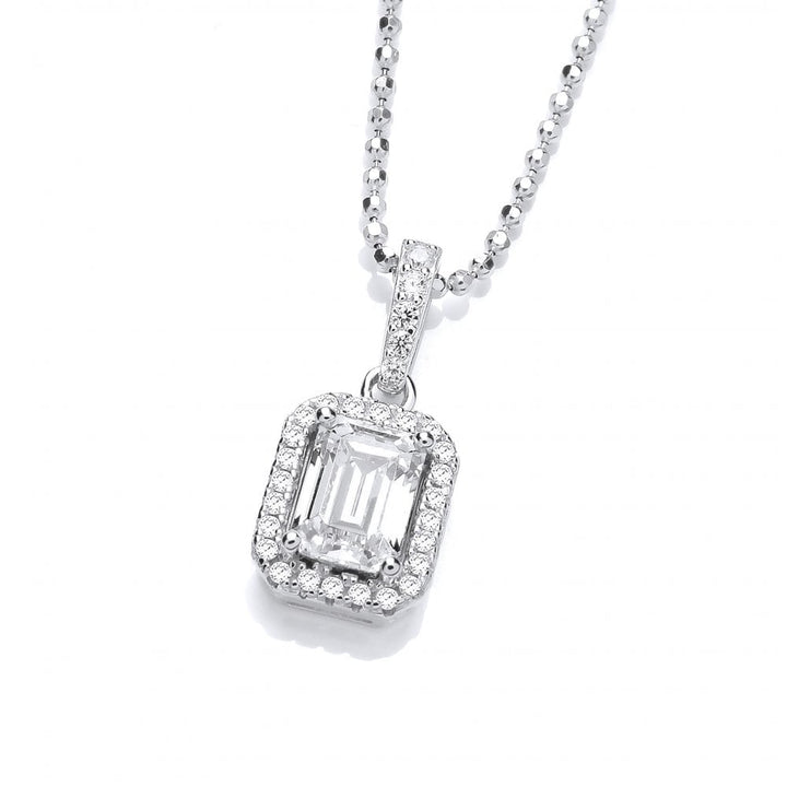 Sterling Silver Octagon Cut Halo Pendant & Chain Created with Swarovski Zirconia
