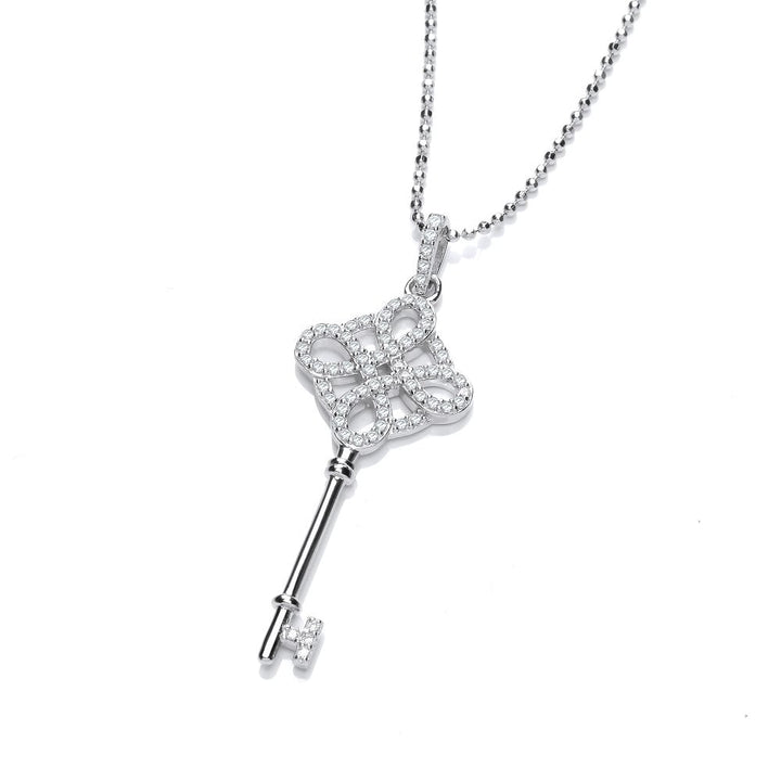 Sterling Silver Ornate Key Pendant & Chain Created with Swarovski Zirconia