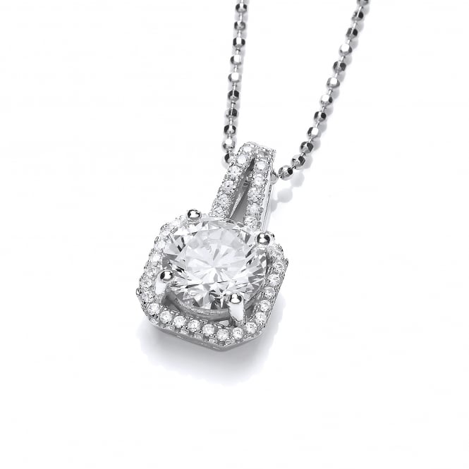 Sterling Silver Ornate Square Cluster Pendant & Chain Created with Swarovski Zirconia