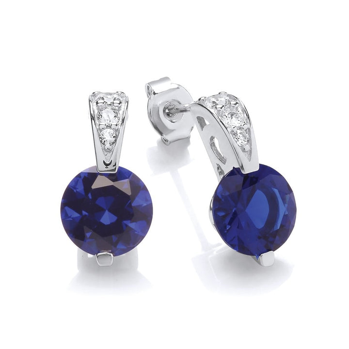 Sterling Silver Ornately Set Blue Solitaire Earrings Created with Swarovski Zirconia