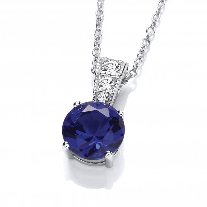 Sterling Silver Ornately Set Blue Solitaire Pendant & Chain Created with Swarovski Zirconia