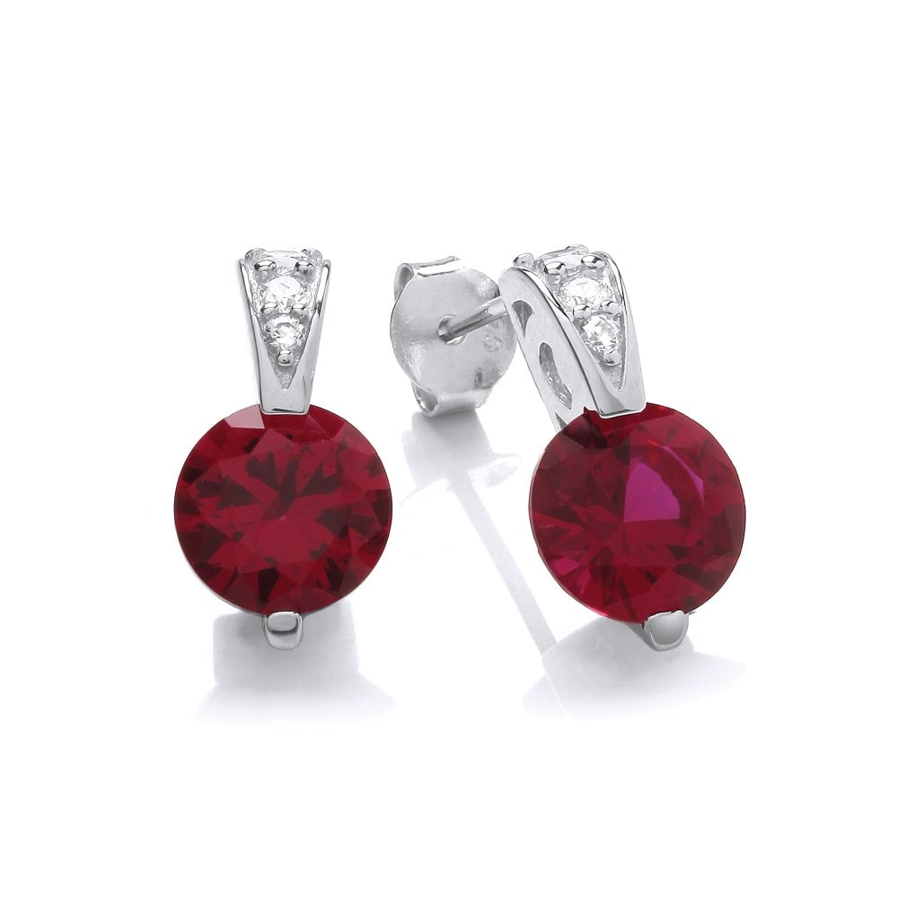 Sterling Silver Ornately Set Red Solitaire Earrings Created with Swarovski Zirconia