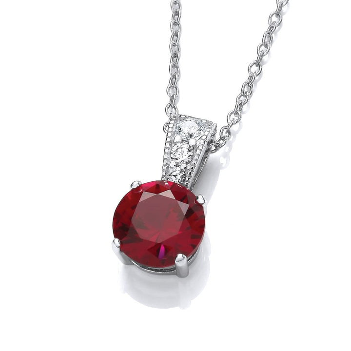 Sterling Silver Ornately Set Red Solitaire Pendant & Chain Created with Swarovski Zirconia