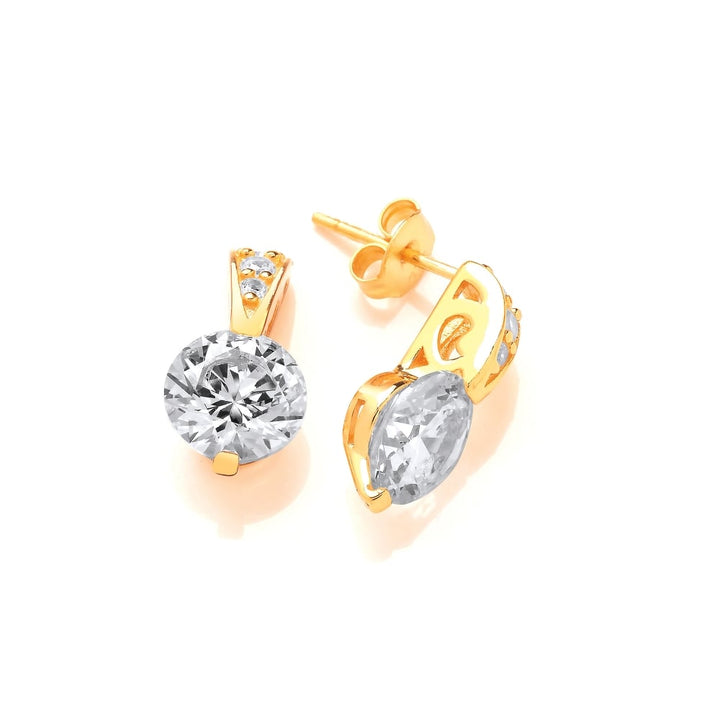 Sterling Silver Ornately Set Solitaire Earrings Created with Swarovski Zirconia