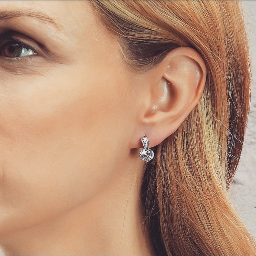 Sterling Silver Ornately Set Solitaire Earrings Created with Swarovski Zirconia